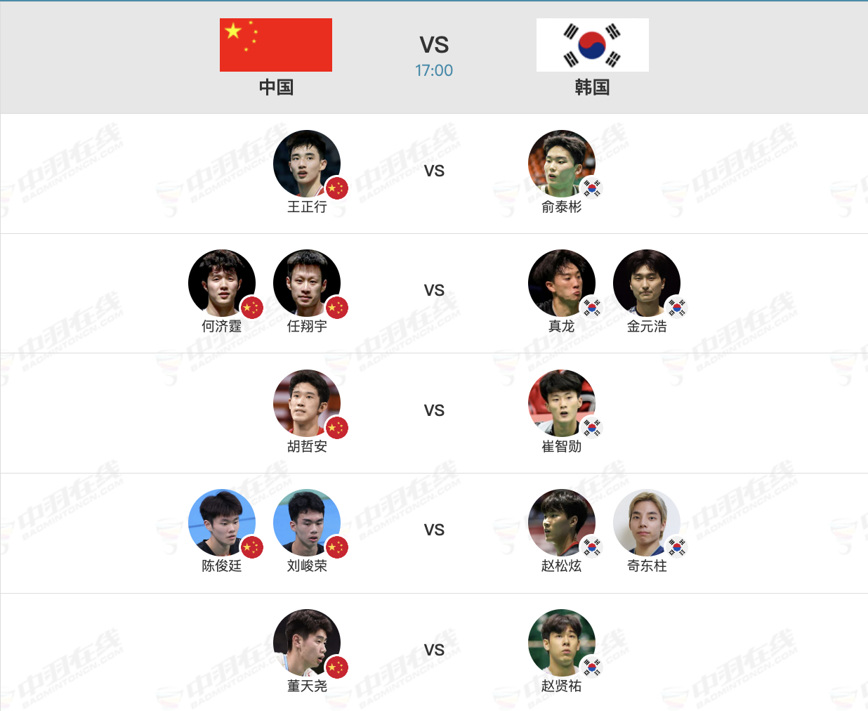2026亚洲羽毛球团体锦标赛 男团半决赛，下午17点开赛：1号场地【男团半决赛：