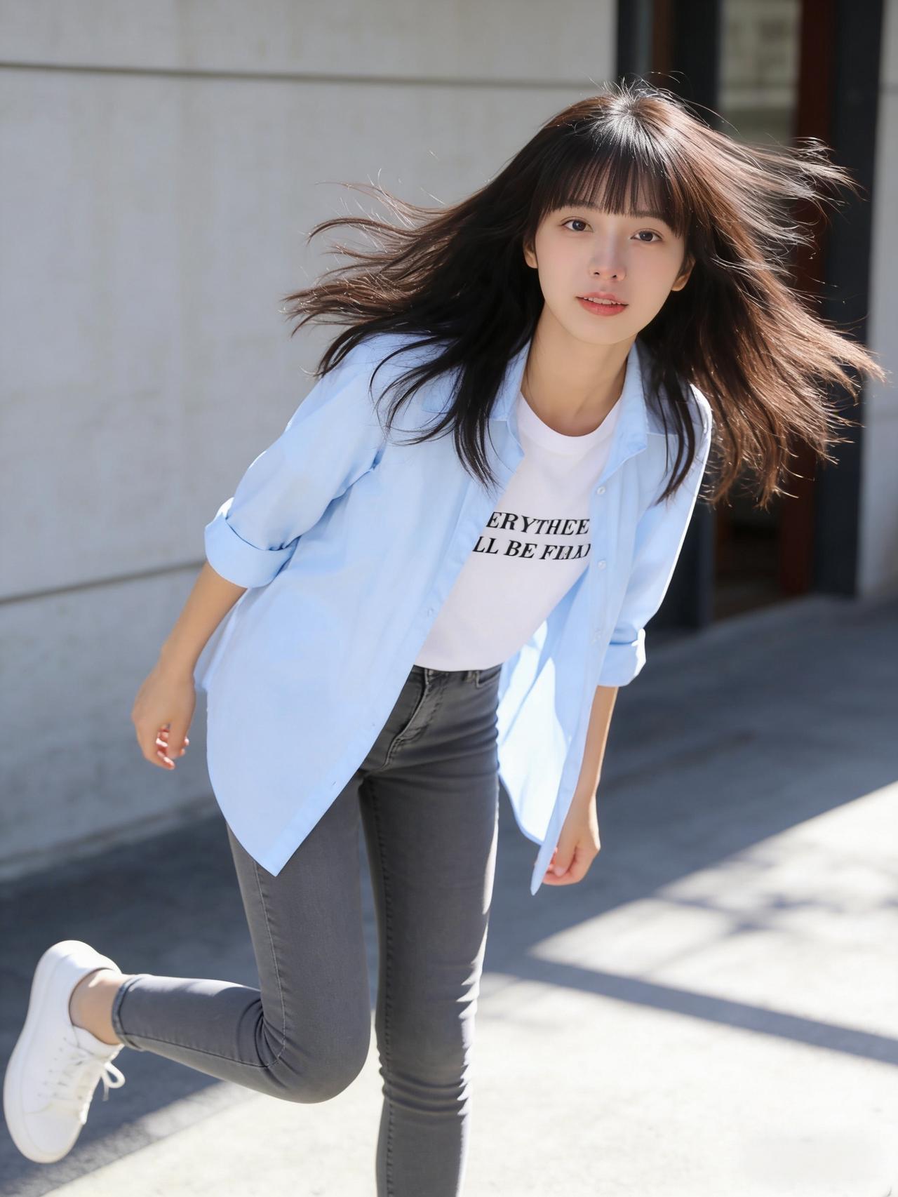 青春洋溢的少女，轻盈步伐，阳光下的美好时光怎样穿搭能显示出温柔的女生气质? 速码