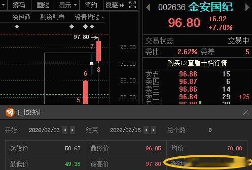 金安国纪002636📈再涨涨就破百了