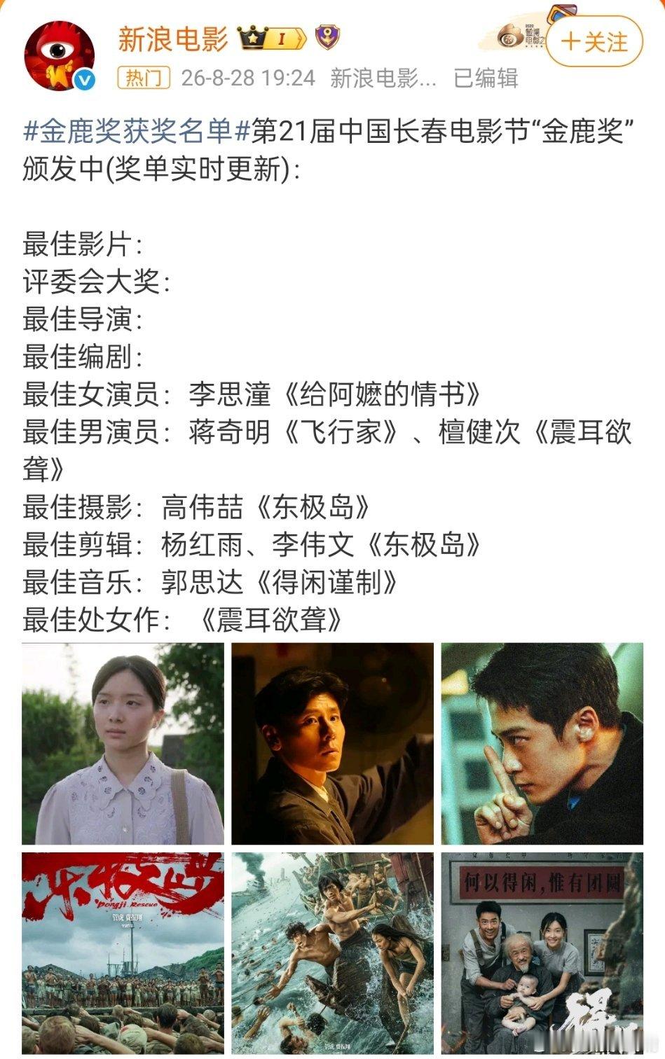 金鹿奖获奖名单说点啥好呢？ ​​​