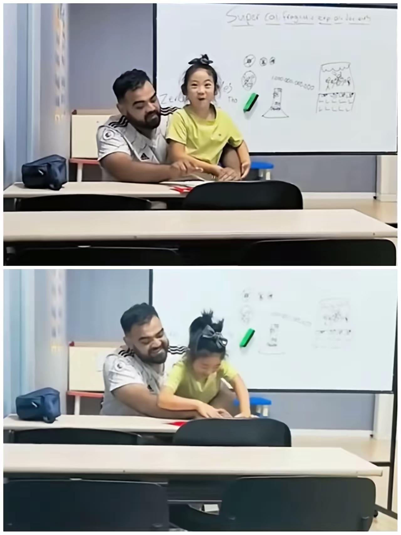 据说这是某幼儿园聘请的外教在给孩子上课。不知道真假。如果是真的这行为就大有问题了