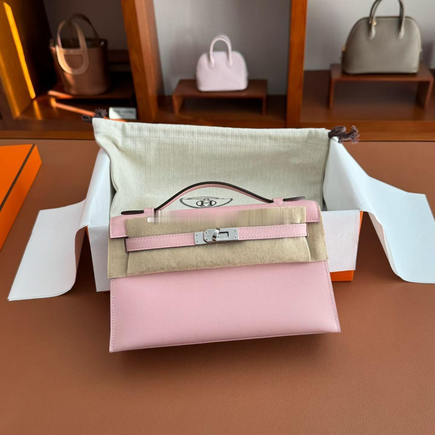 Kelly pochette 一代 Swift皮 3Q樱花粉 银扣爱马仕herm