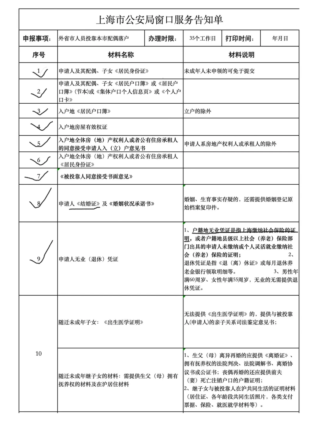 上海落户(夫妻投靠落户)所需材料