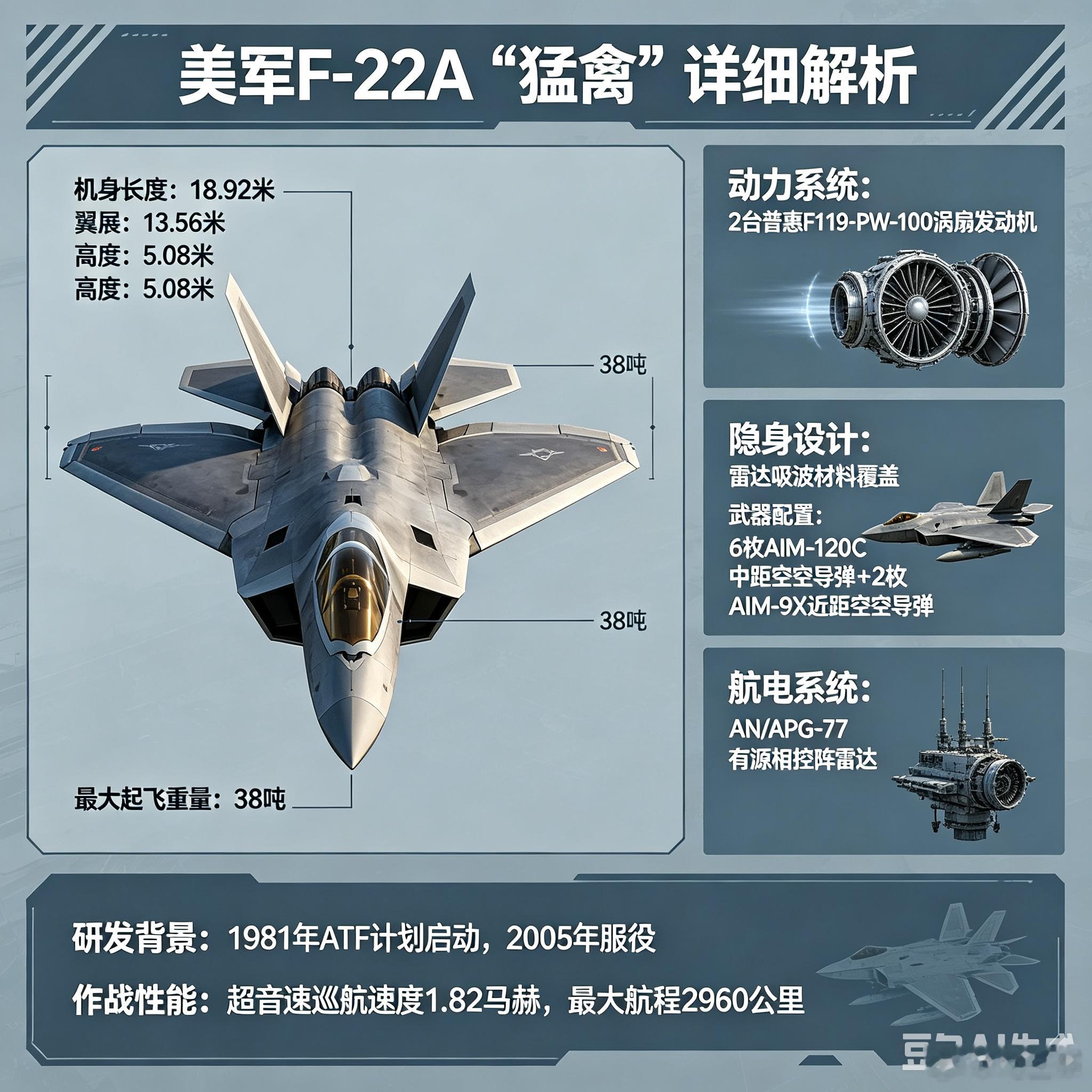 军事ai新视野 美军F‑22A“猛禽”（F‑22 Raptor）ai热力追踪 全