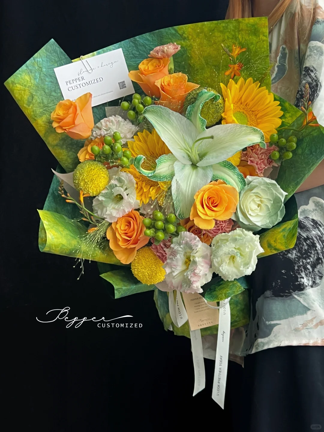 橙绿色系 油画风花束 节日七夕｜南京花店