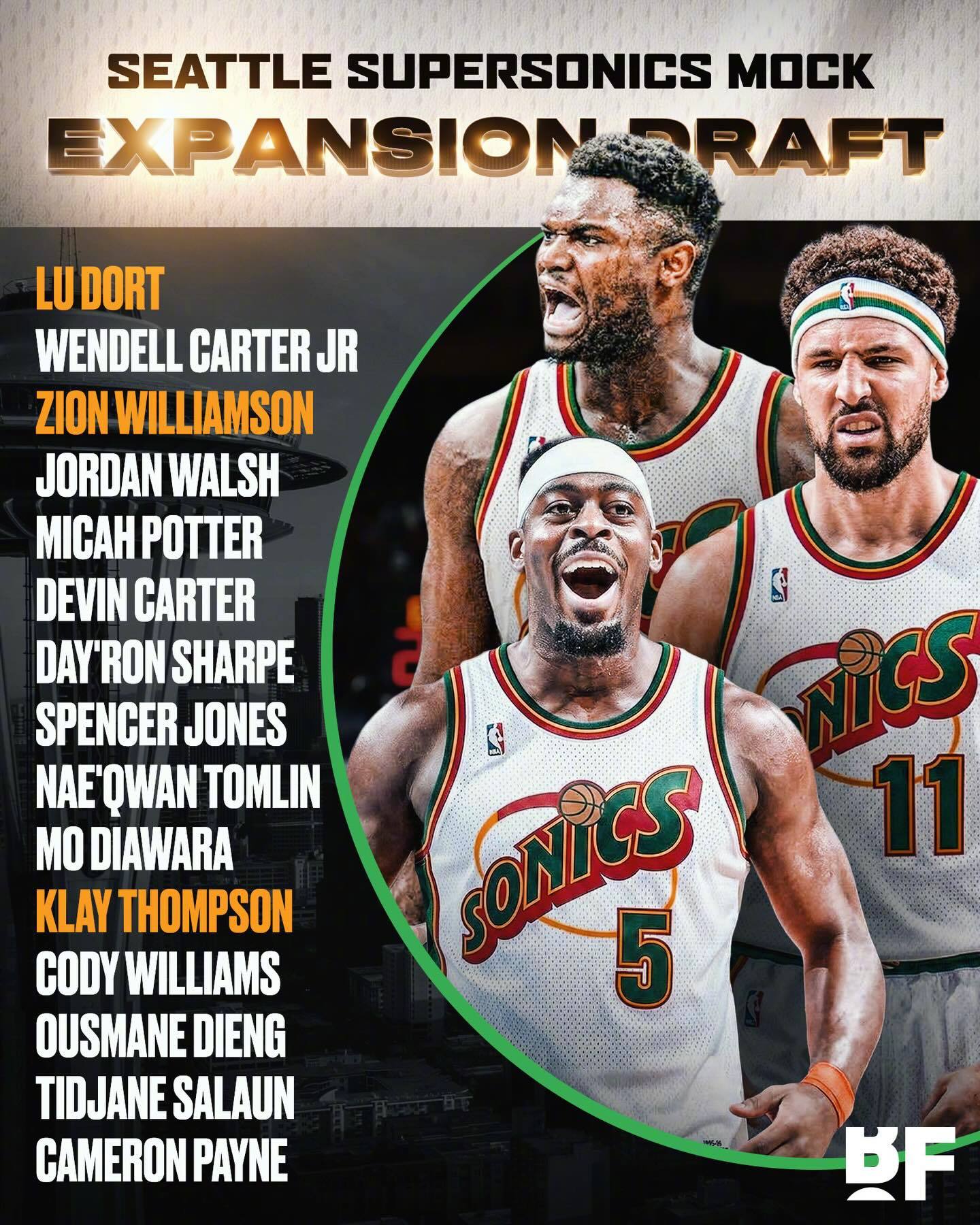 CBS Sports为西雅图超音速进行了模拟扩军选秀（每个队可以设置8人保护名单