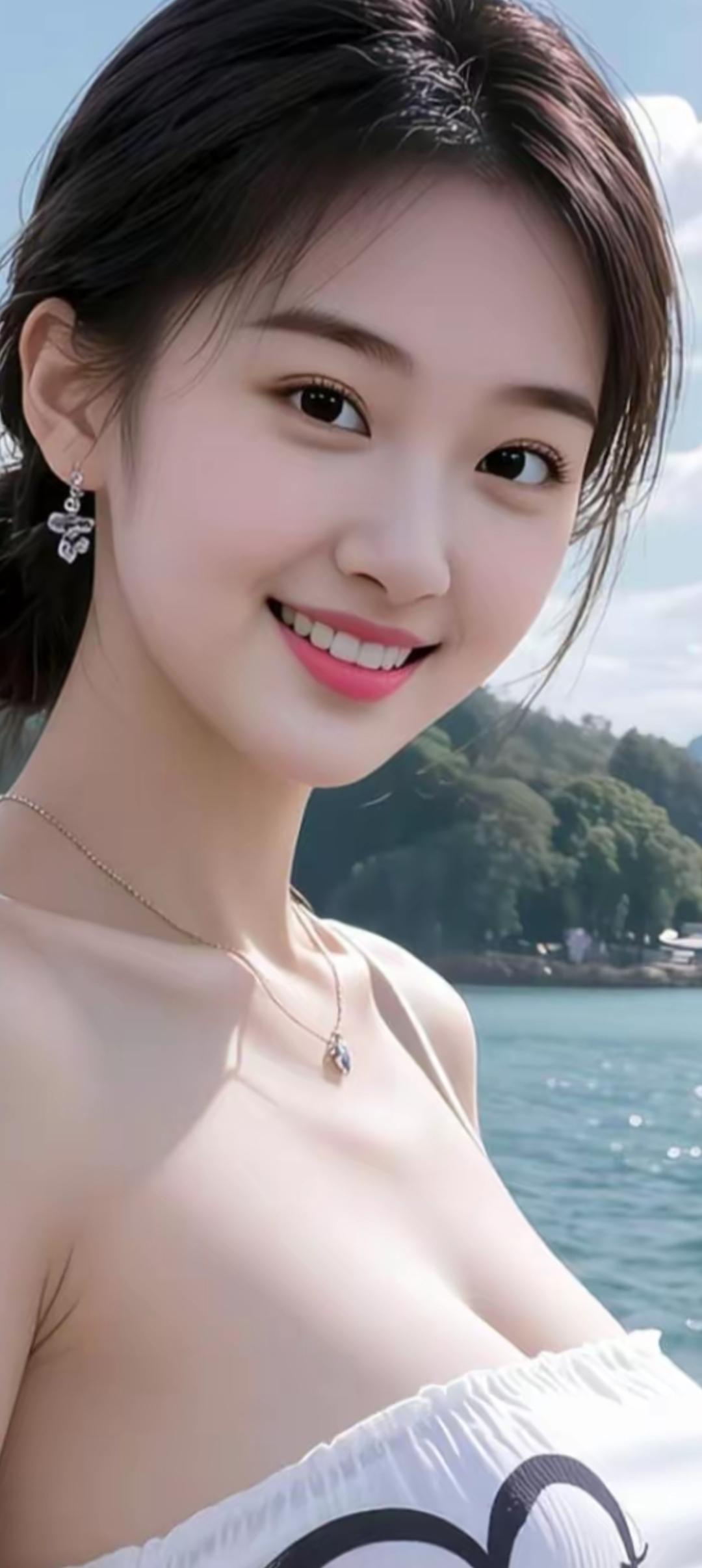 夏日海边少女，微笑如阳光般灿烂！🌞💙