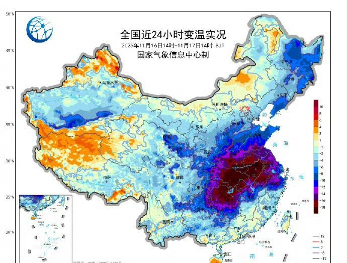【这是真冷了哈！一图看懂全国降温实况】据@中国天气 今天下午，降温核心区已转移到