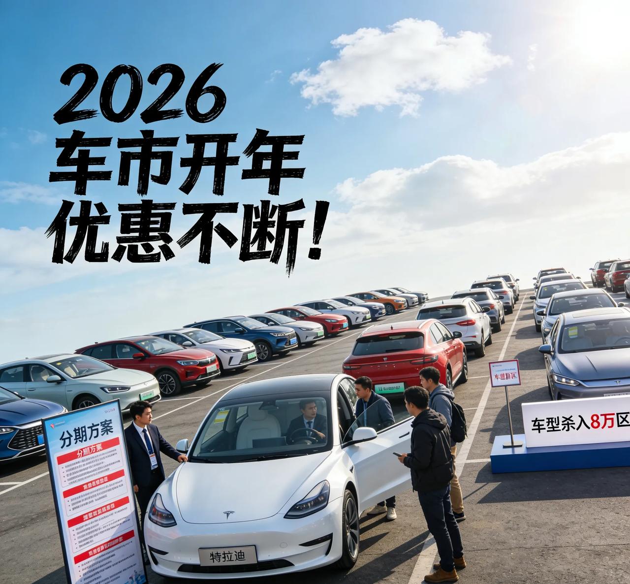2026车市开年优惠不断！20+车企开启促销，特斯拉推分期方案，比亚迪车型杀入8