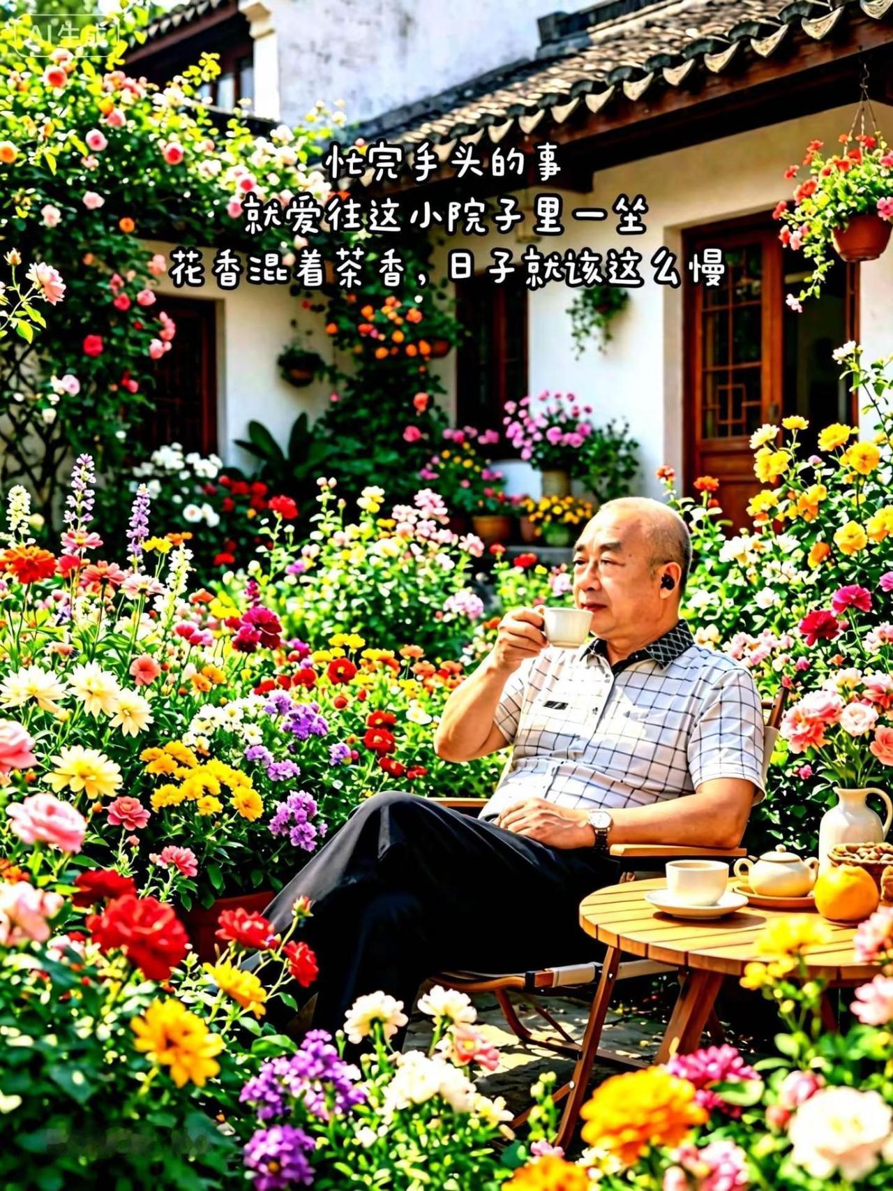 ai创作 小院闲情花草随拍 小院花间半盏茶