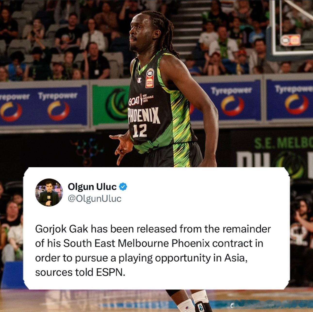 盖克和东南凤凰解约，据说是有来自亚洲联赛的一份合约。nbl