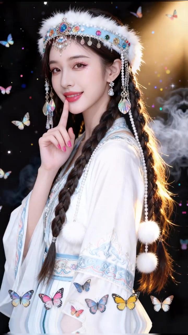 蝴蝶翩翩舞，美人笑语间。