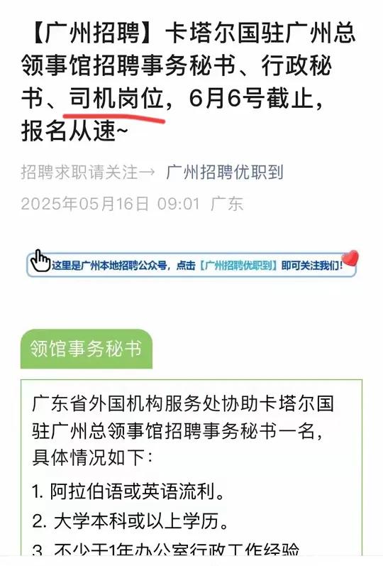 我滴乖乖，卡塔尔中东土豪领事馆居然在招人！看到司机岗位的时候我直接心动💓 朝九