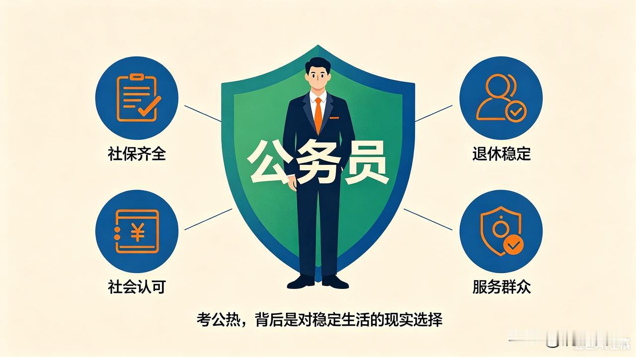 报考热潮，核心在于稳定。市场经济下行业波动大，企业裁员、失业风险常见，公务员岗位