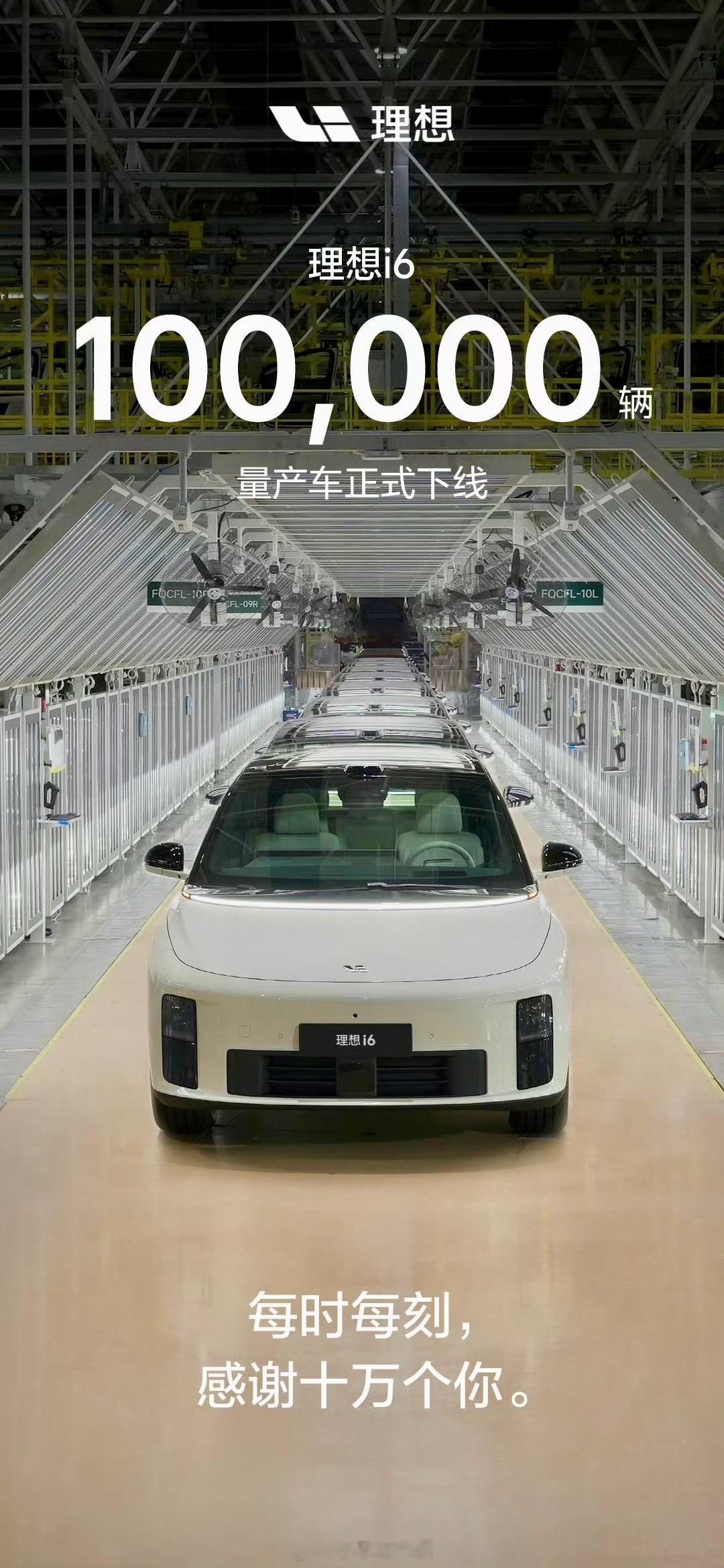 理想i6第10万辆量产车正式下线！从首台交付到突破10万大关，仅用不到7个月，这