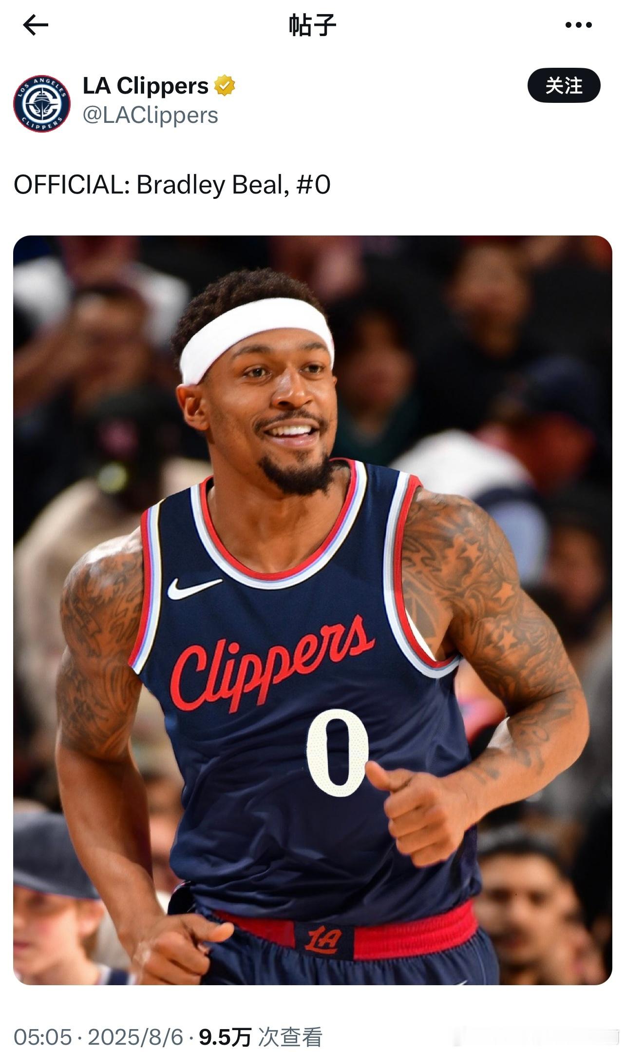 NBA[超话]  快船官宣比尔新赛季球衣号码：0号 ​​​