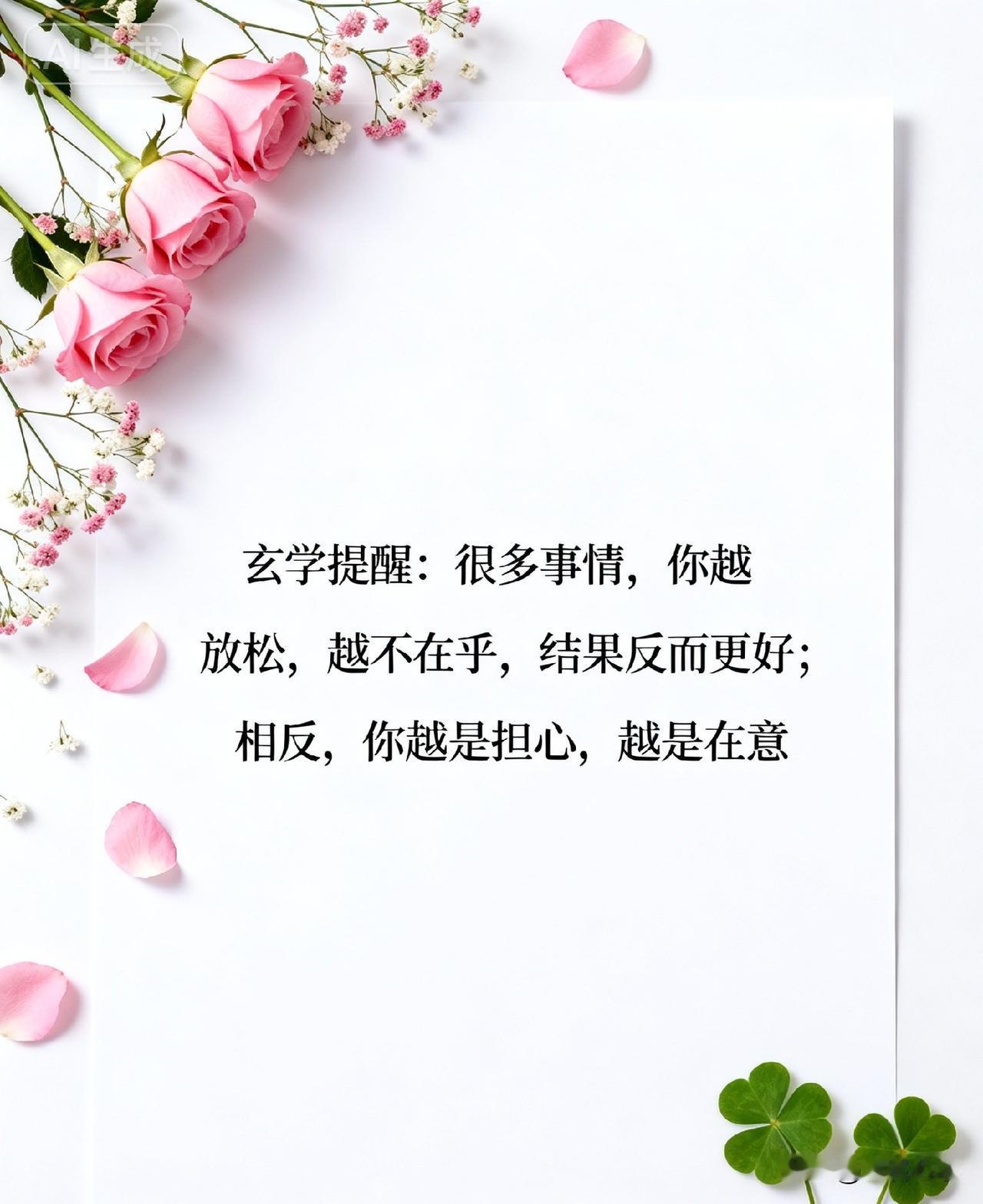 玄学提醒：很多事情，你越放松，越不在乎，结果反而更好；相反，你越是担心，越是在意