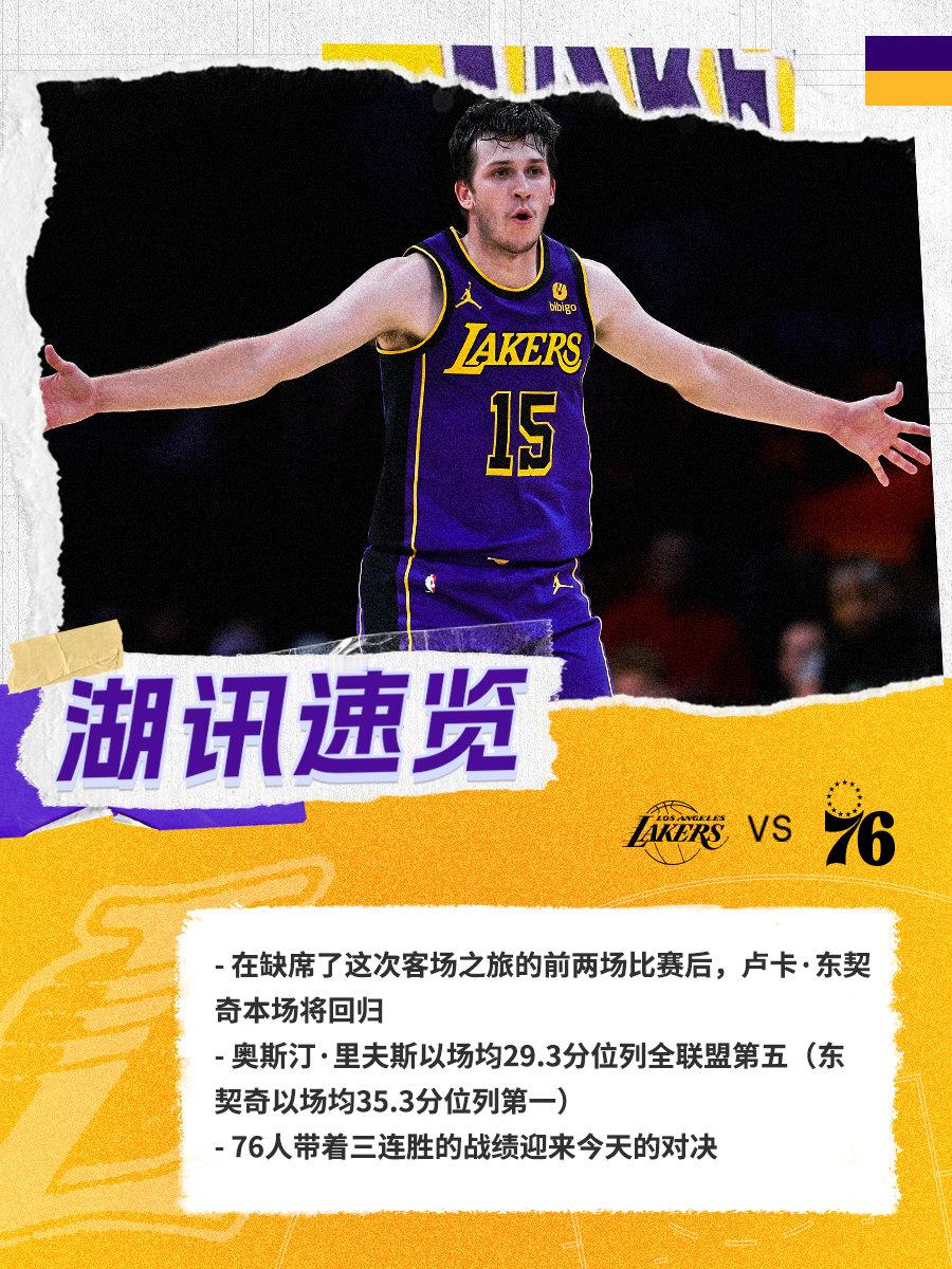 「湖讯速览」湖人vs76人 湖人国度