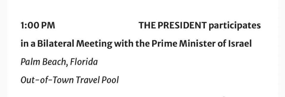 白宫：

美国总统特朗普将于周一下午 1 点（美国东部时间）在海湖庄园会见以色列