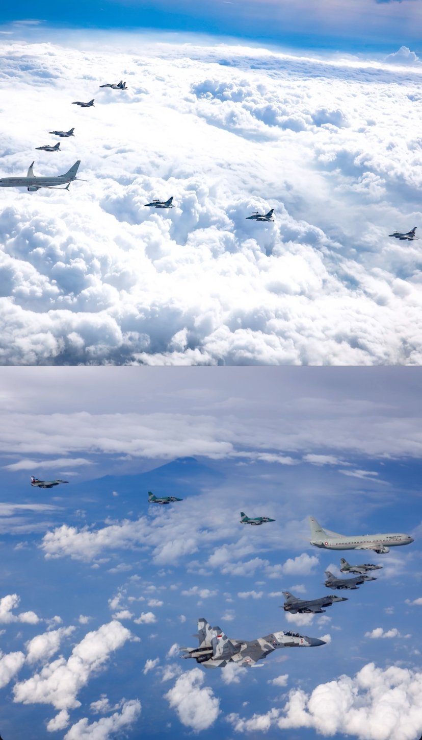 #万蝶# 印尼空军的Su-30、F-16、T-50为卸任的佐科·维多多总统搭乘的