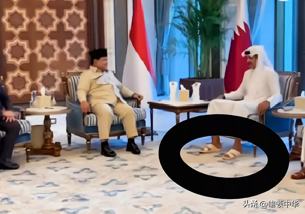 世界之大无奇不有，卡塔尔国家元首在会见到访的印尼总统普拉博沃时脚穿脱鞋，这是在国