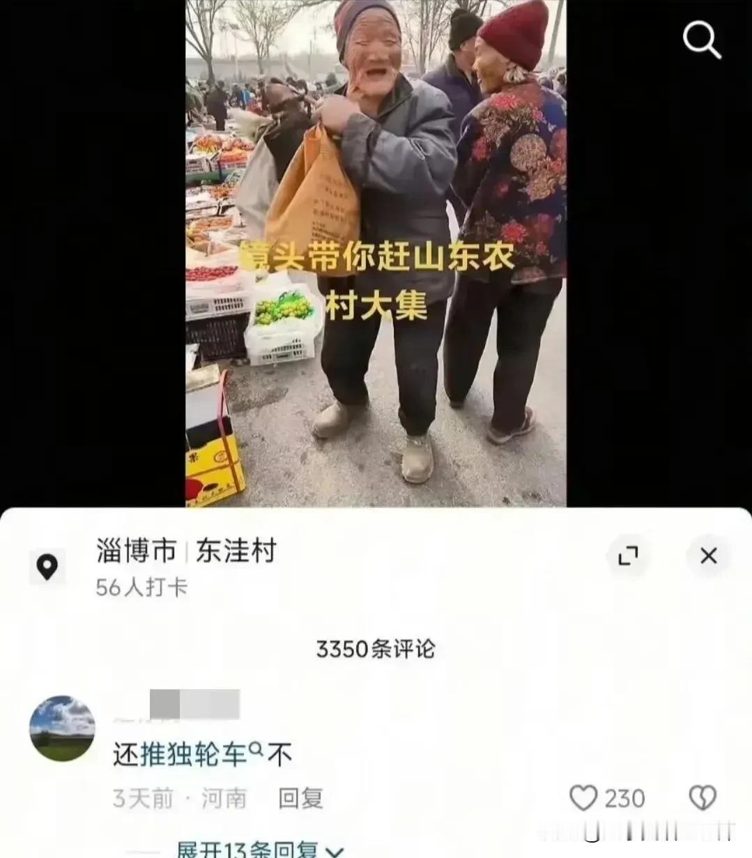 恨国党在评论区留言白发苍苍的山东老大爷“还推独轮车不”，现在阴阳怪气的恨国党真多