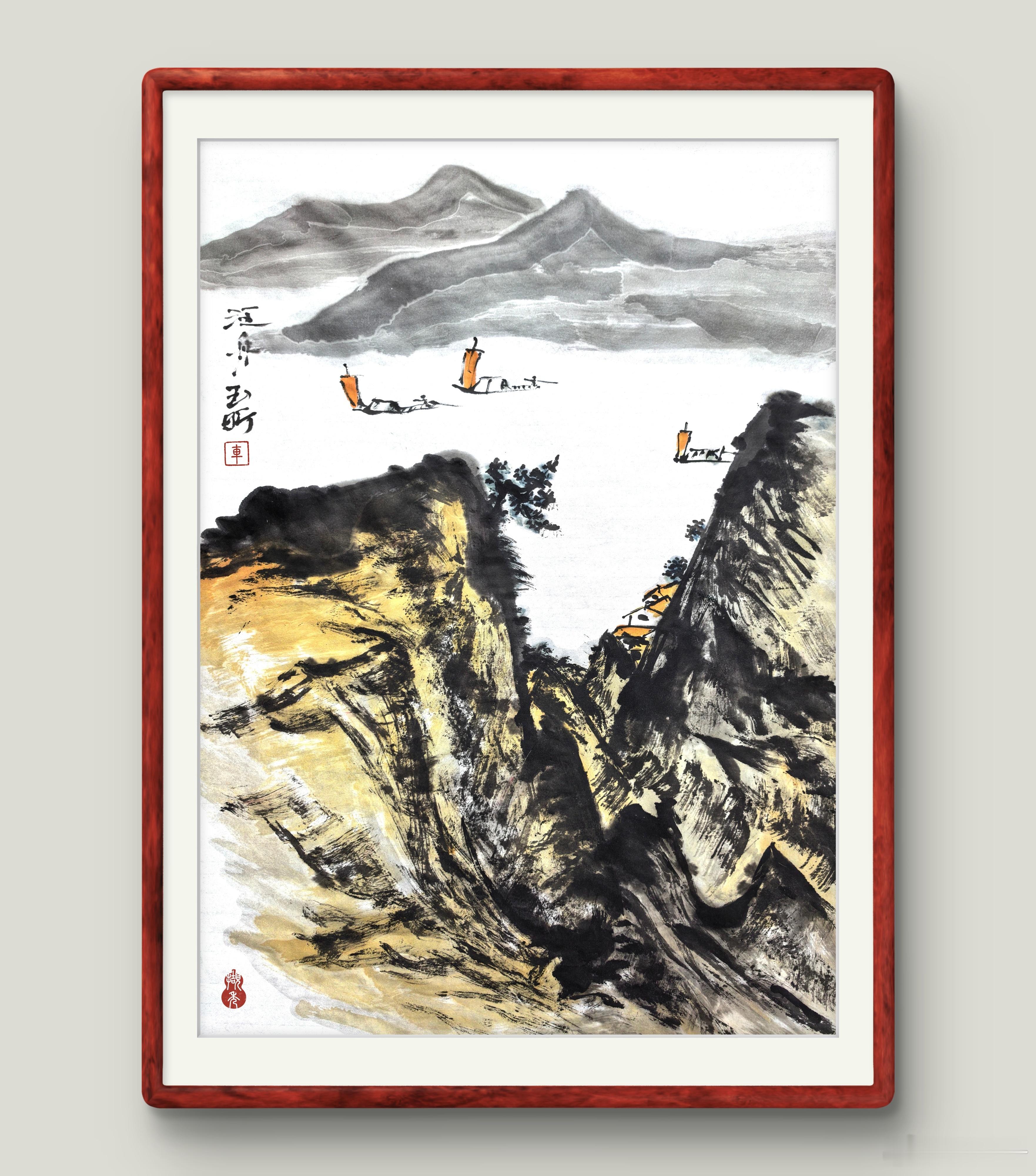 临湖泛舟。 