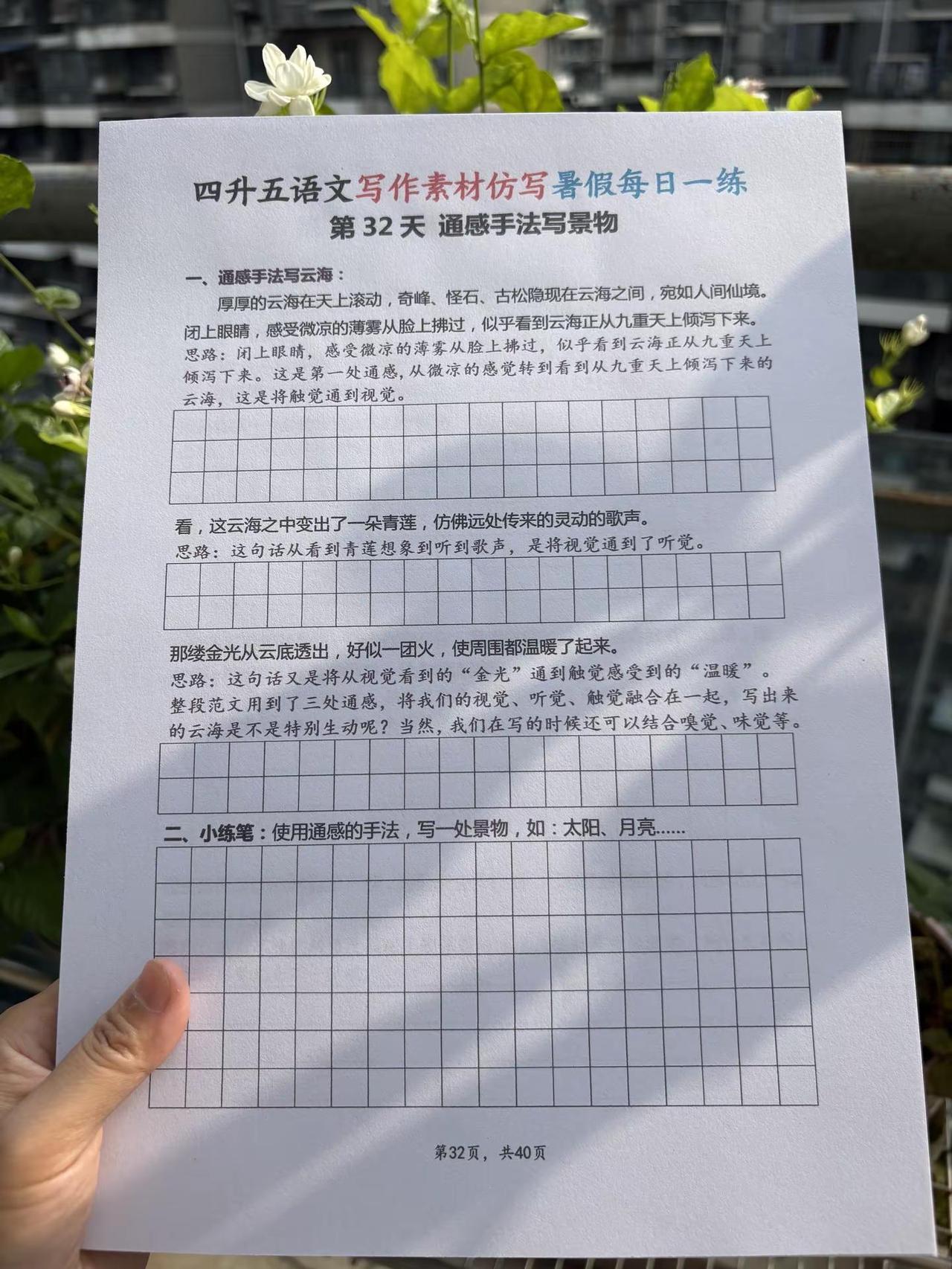 四升五语文写作素材仿写暑假每日一练。四升五 五年级上册语文 写作素材 仿写