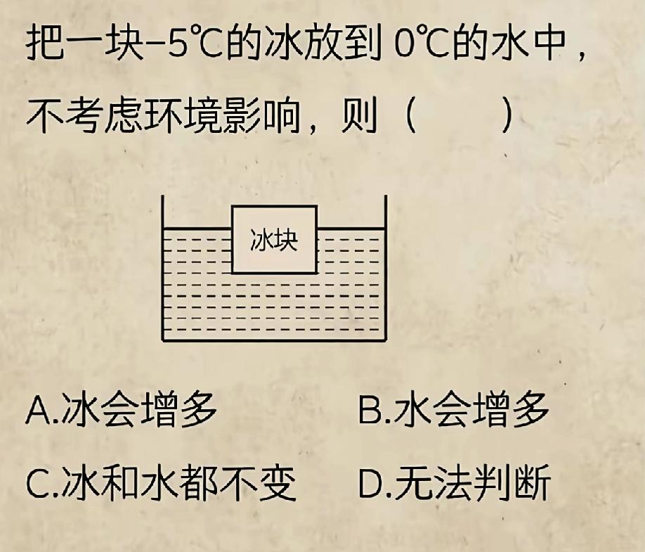 初二物理考试题，这道题真的很有意思，好多人做不出来。

题目：把一块-5℃的冰放