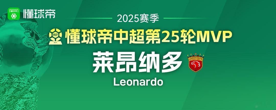 【懂球帝中超MVP】2025赛季中超第25轮MVP得主出炉，上海海港外援莱昂纳多