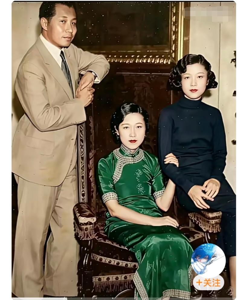 于凤至与丈夫和大女儿，1933年在伦敦合影，即使放到现在母女二人的容貌与气质也不