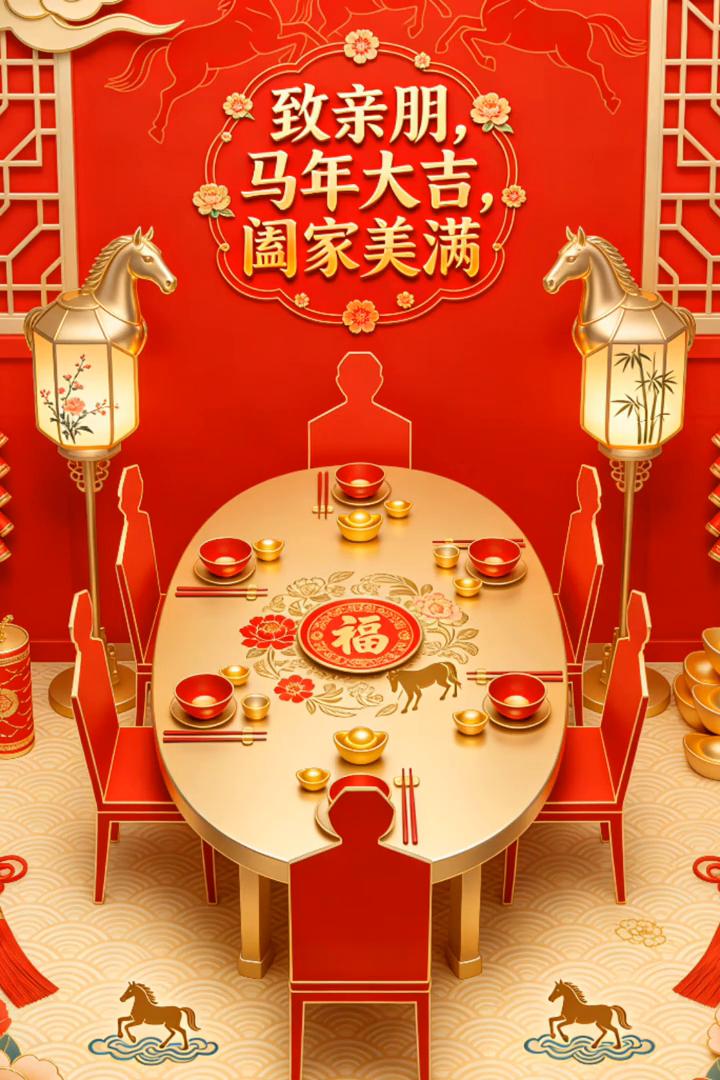 致亲朋，马年大吉，阖家美满。