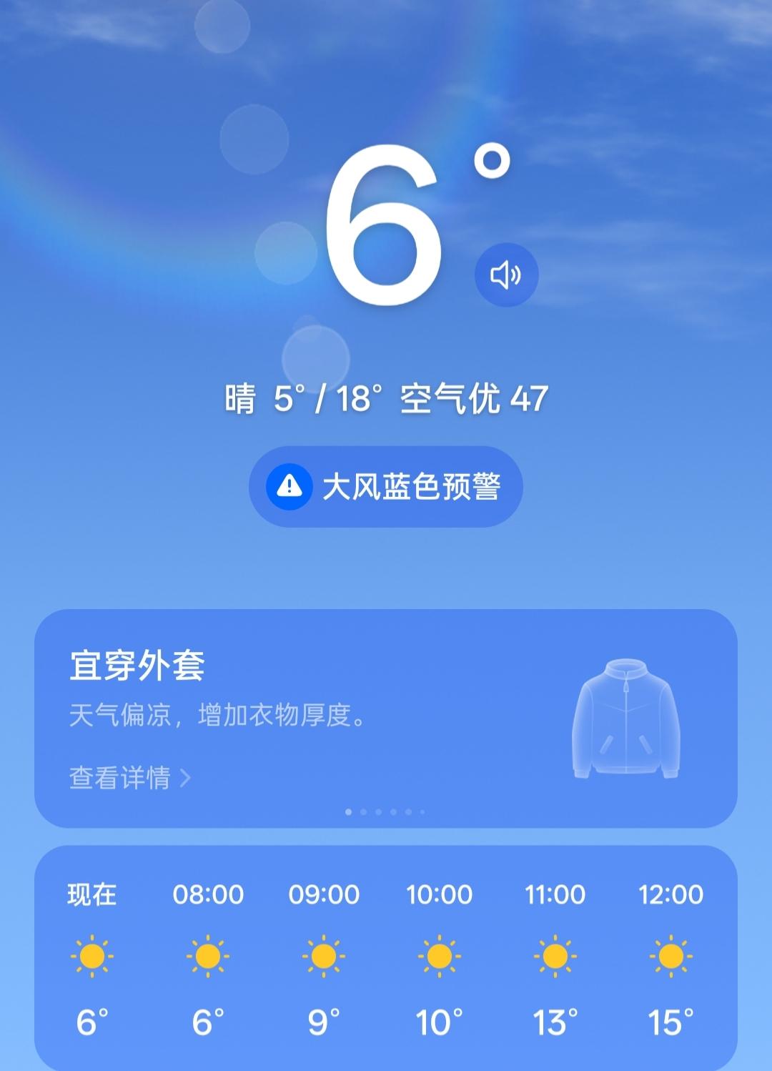 今天是10月1日，国庆节，沈阳市天气5-18℃，天气偏凉，宜穿便携式外套，晴天，