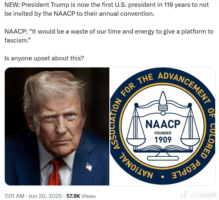特朗普总统成为116年来首位未获全美有色人种协进会(NAACP)邀请参加其年度大