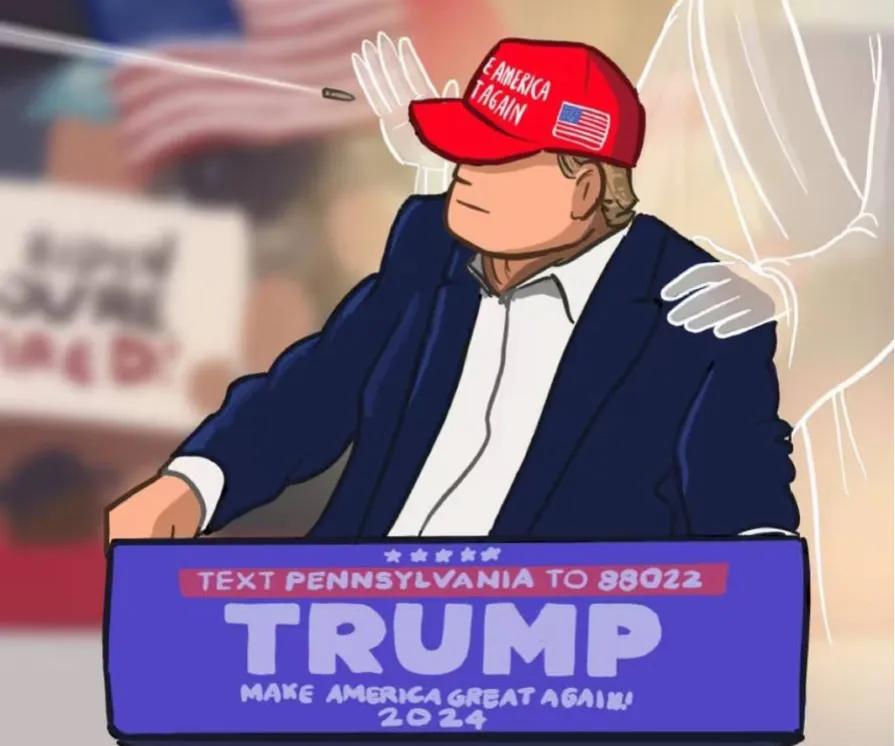 今天上午，随着几声清脆的枪响，阿川倒在了美国宾夕法尼亚州的讲台之上，不过好在枪手