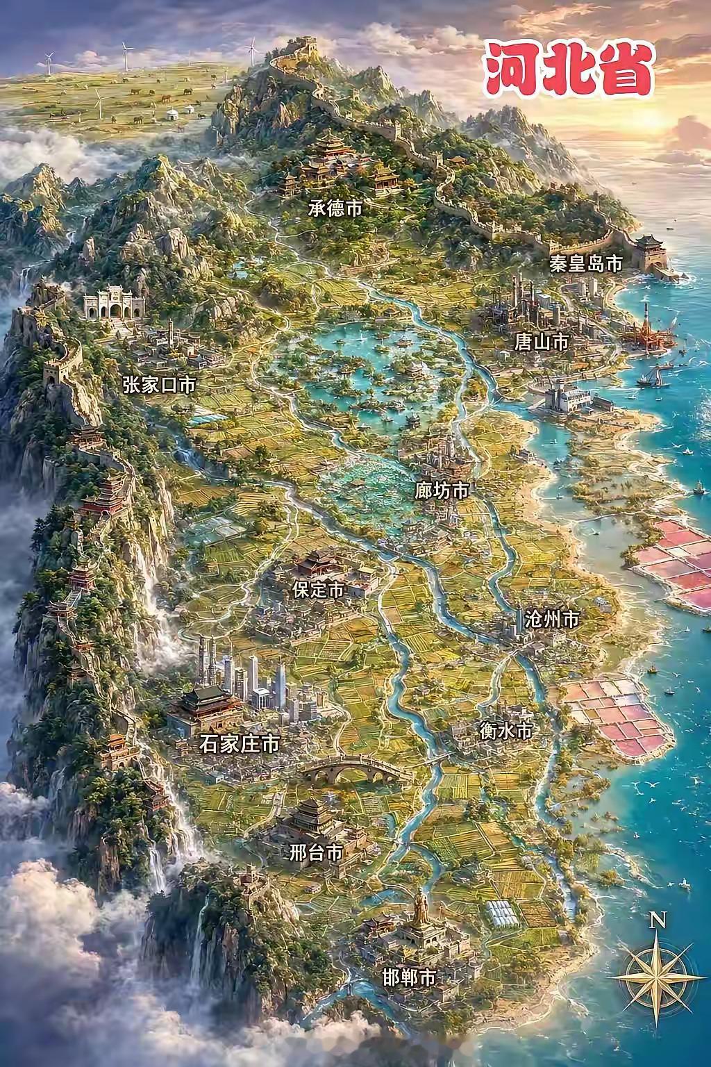 河北省的3D旅游图，一看就是好地方。南方人没去过，请教下北京在哪个位置呢？