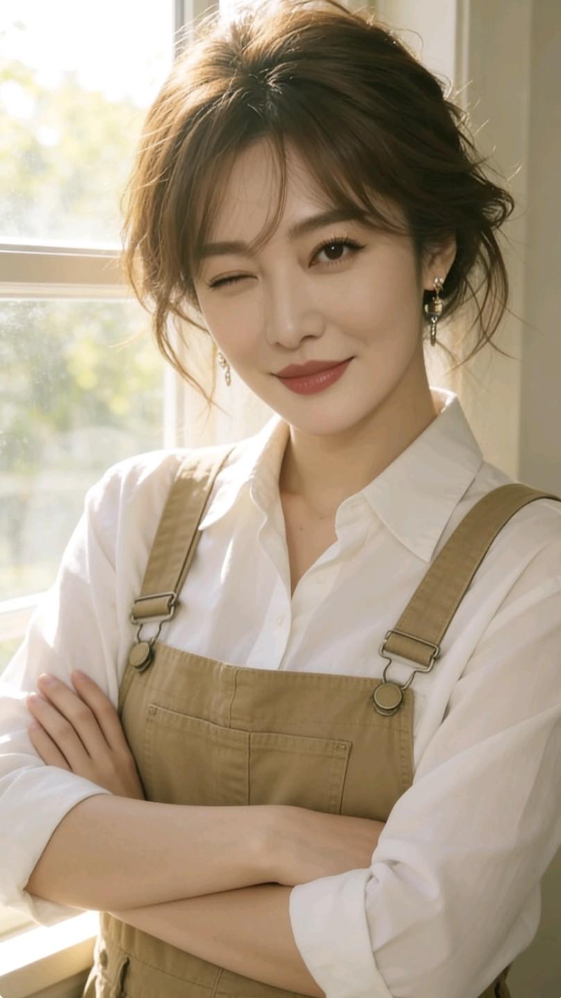 阳光洒进屋，她微笑着靠窗。抬头永远是阳光