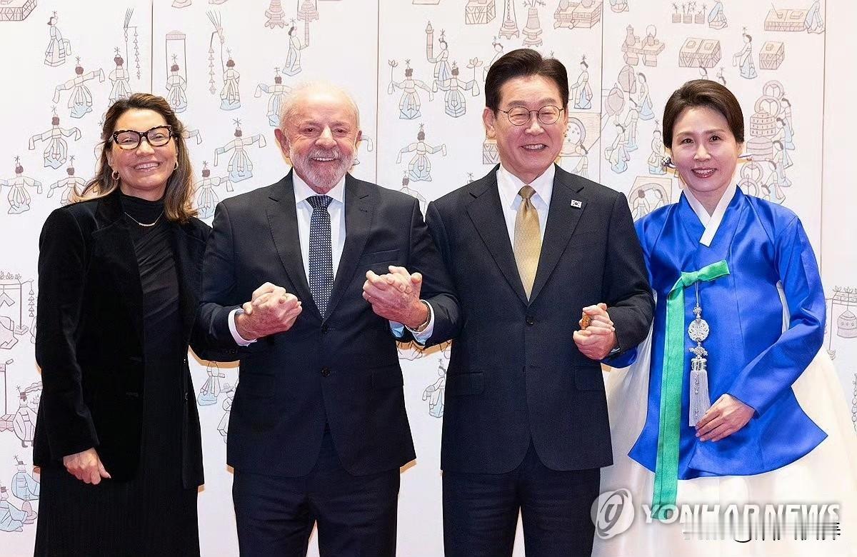 韩国总统李在明夫妇与巴西总统卢拉夫妇会面合影留念青瓦台韩国总统 韩国总统出事