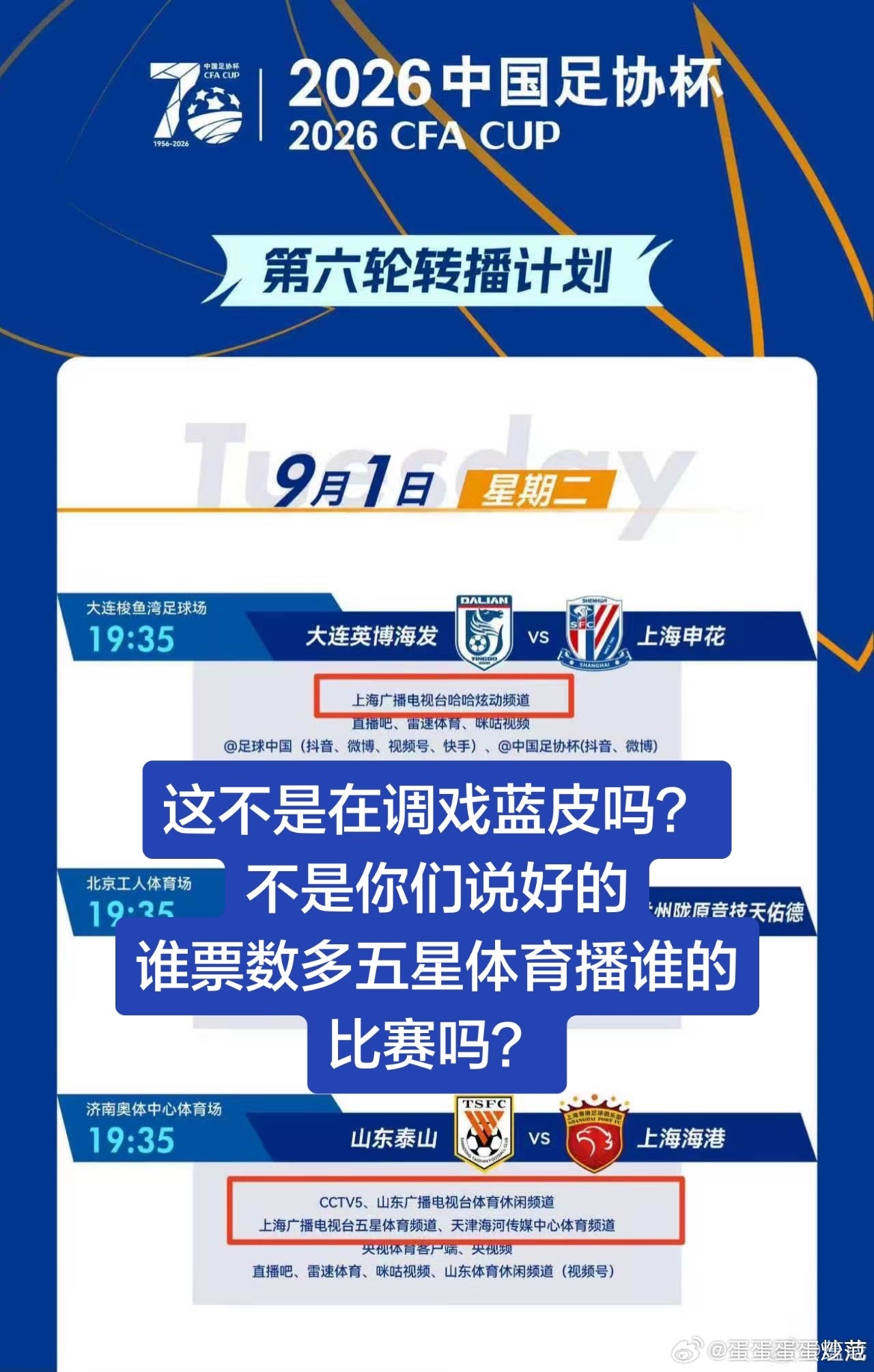 诉求对象：上海广播电视台五星体育频道投诉内容：本人投诉五星体育频道未遵守公开投票