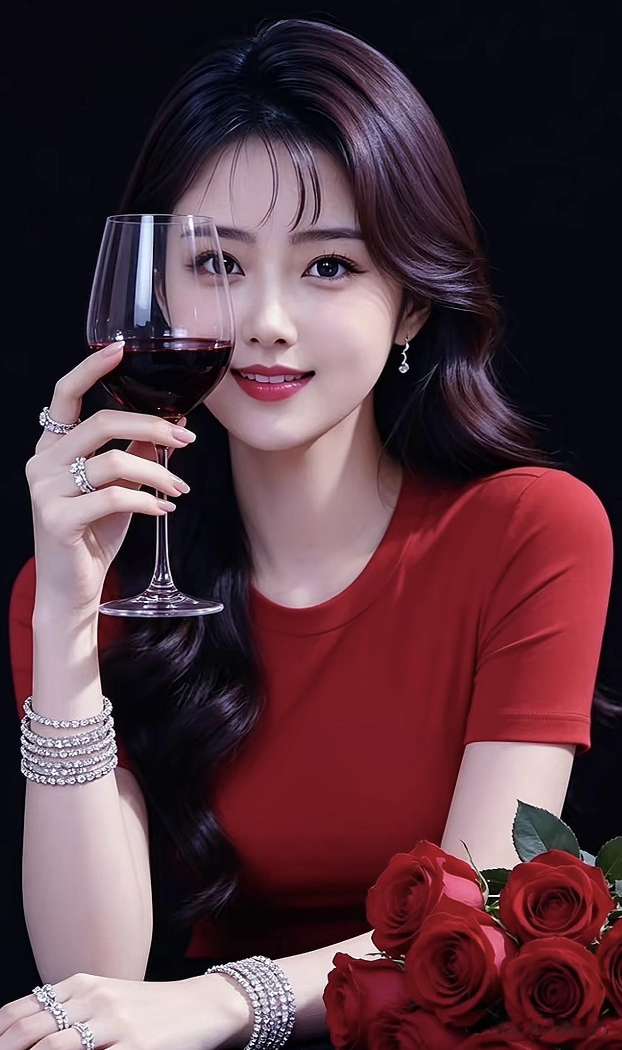优雅红裙，红酒相伴，绽放迷人魅力！🍷💃🌹气质红裙女 红裙闪耀写真 红裙闪耀