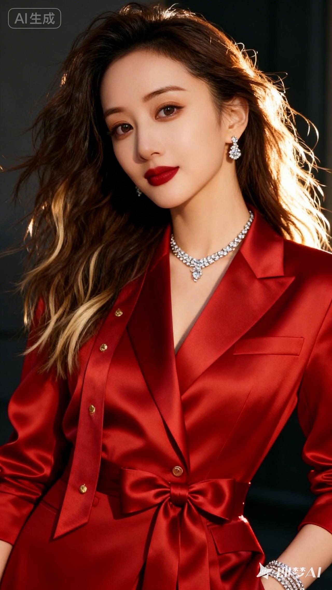 优雅红衣，闪耀珠宝，气质女神