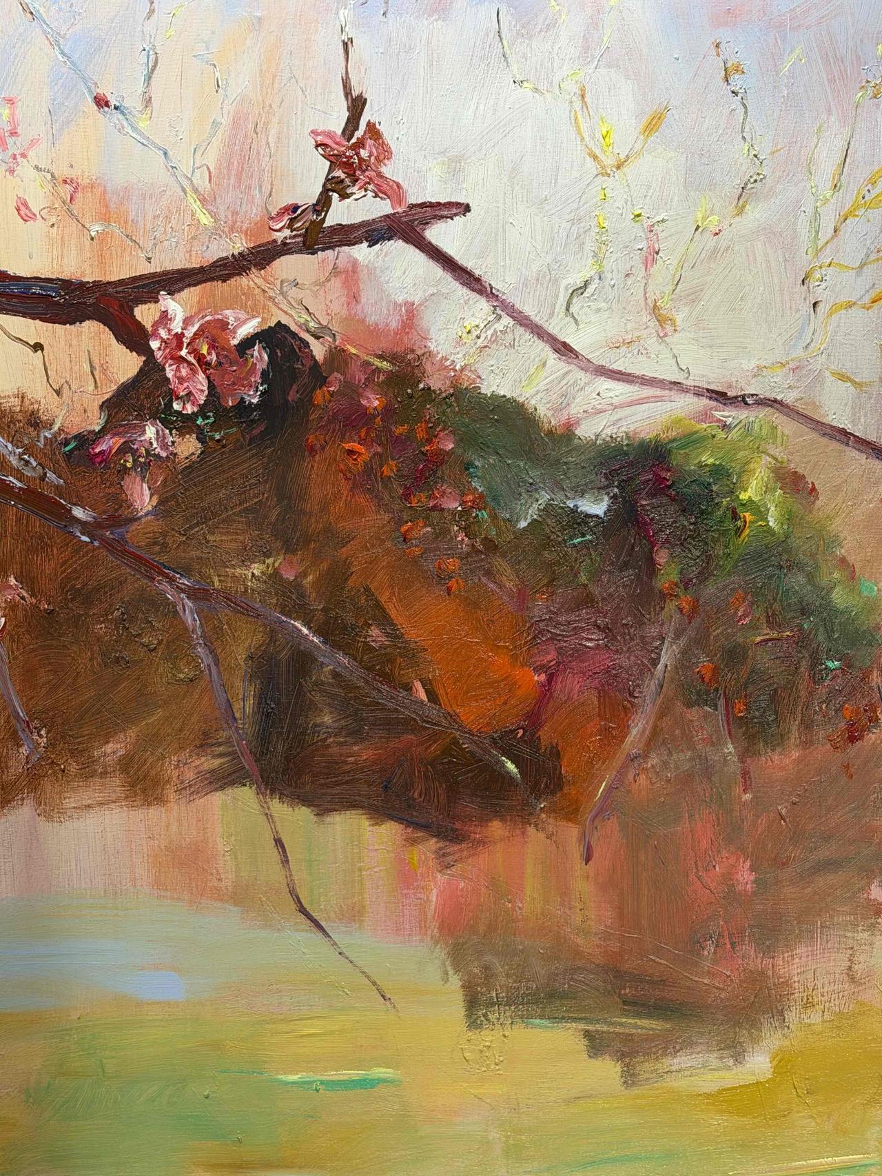 执光而画丨《春涌》40 cmx 60 cm
画这张画时，我不想只描摹花的形态。