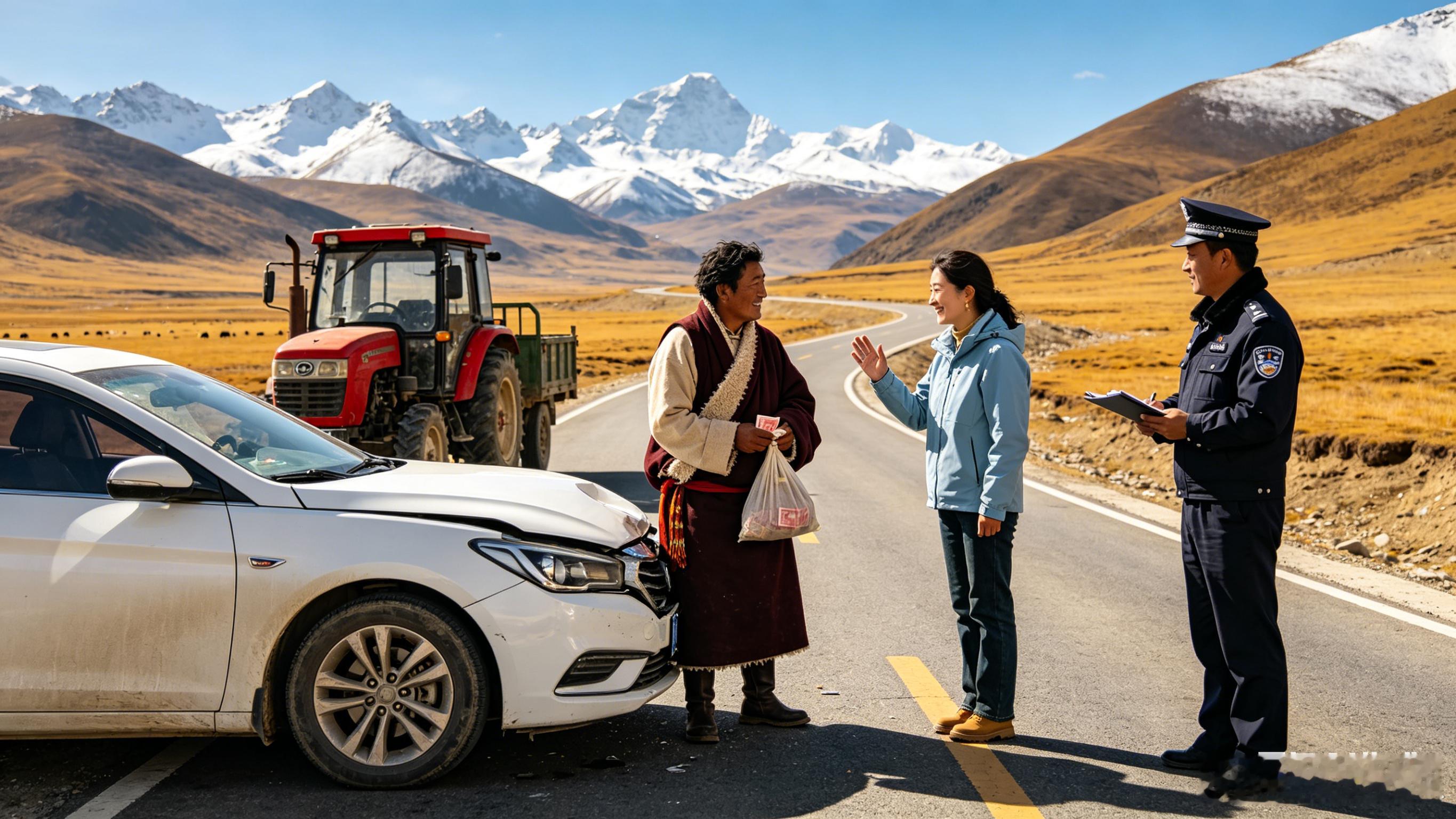 两车剐蹭藏族大哥坚持赔偿女子婉拒民警欲帮藏族大哥补齐100元女孩拒收 川藏线上的