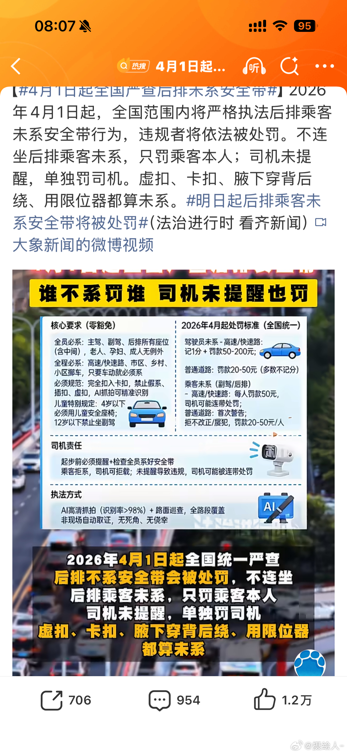 4月1日起全国严查后排未系安全带？？？那我前年在河南交的一百罚款是啥？下一步能不