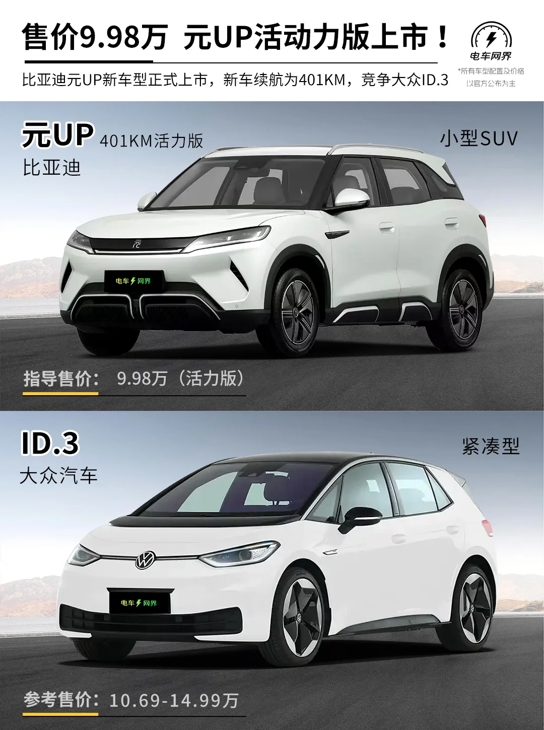 售价9.98万 比亚迪元up 401Km活力版上市
