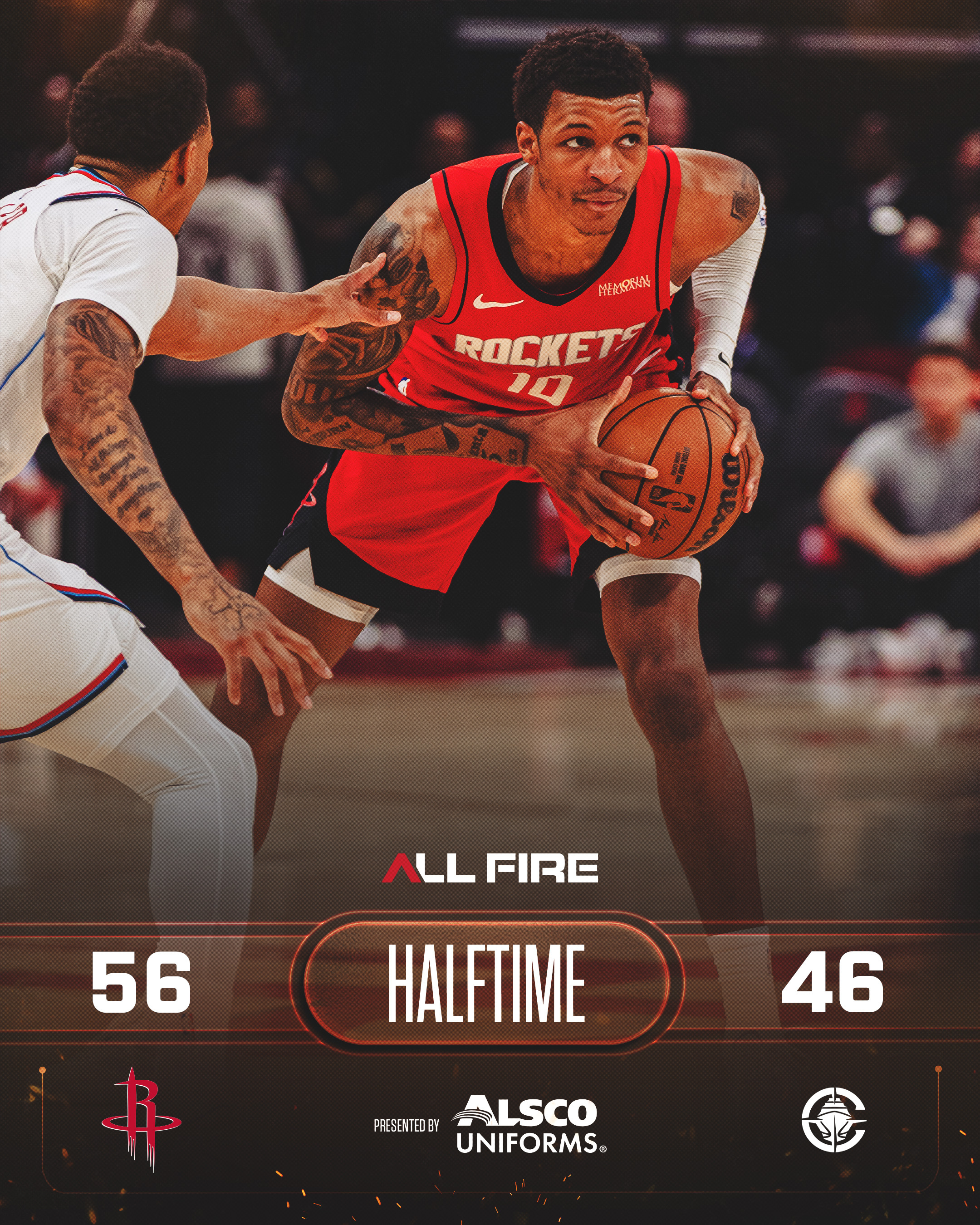 半场比赛结束！火箭56-46快船！杜兰特7分3板2助、谢泼德14分2板3助、史密