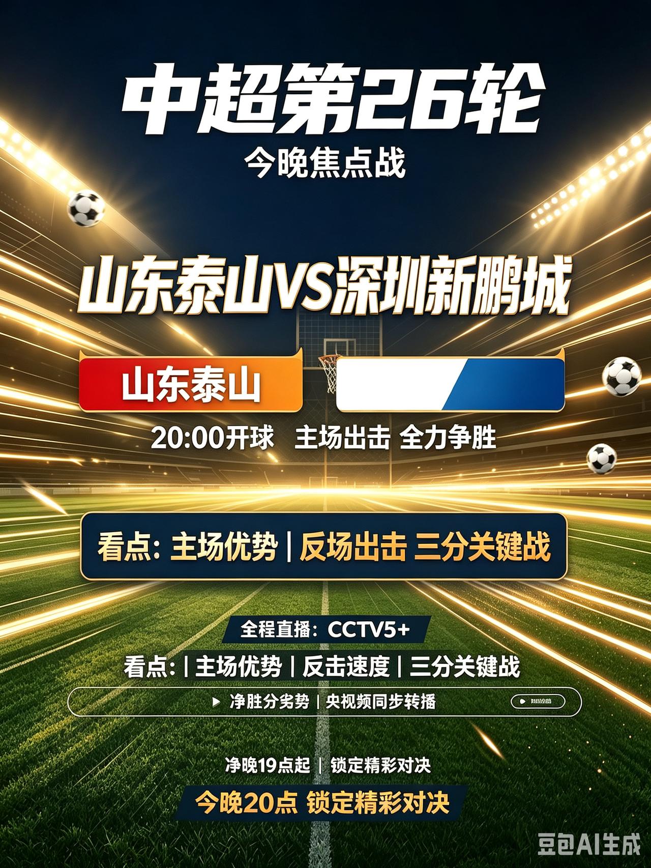 主场全力争胜！20:00山东泰山迎战深圳新鹏城！CCTV5+直播！
    今天