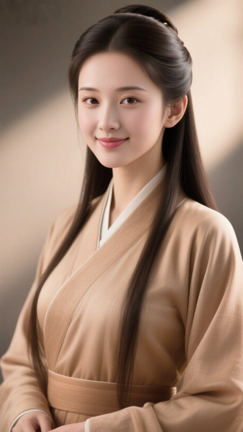 《素衣带晨，眸底藏柔》
 
晓光漫过院角时，她正轻理襦裙的宽袖，发间素簪松松挽着