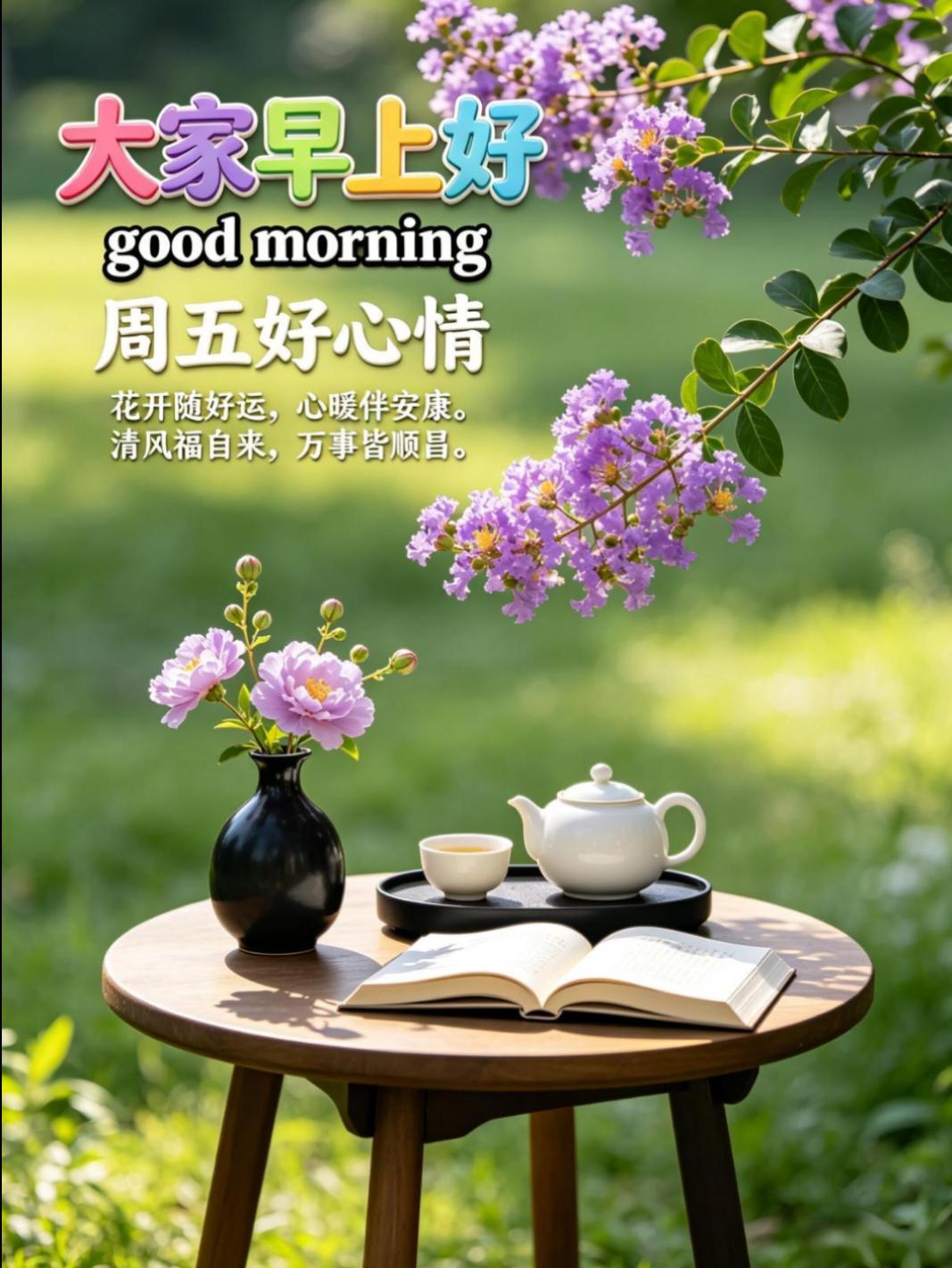 周五早安！🌈美好从清晨启航，好心情随朝阳绽放，把昨天的疲惫清零，带着微笑出发，