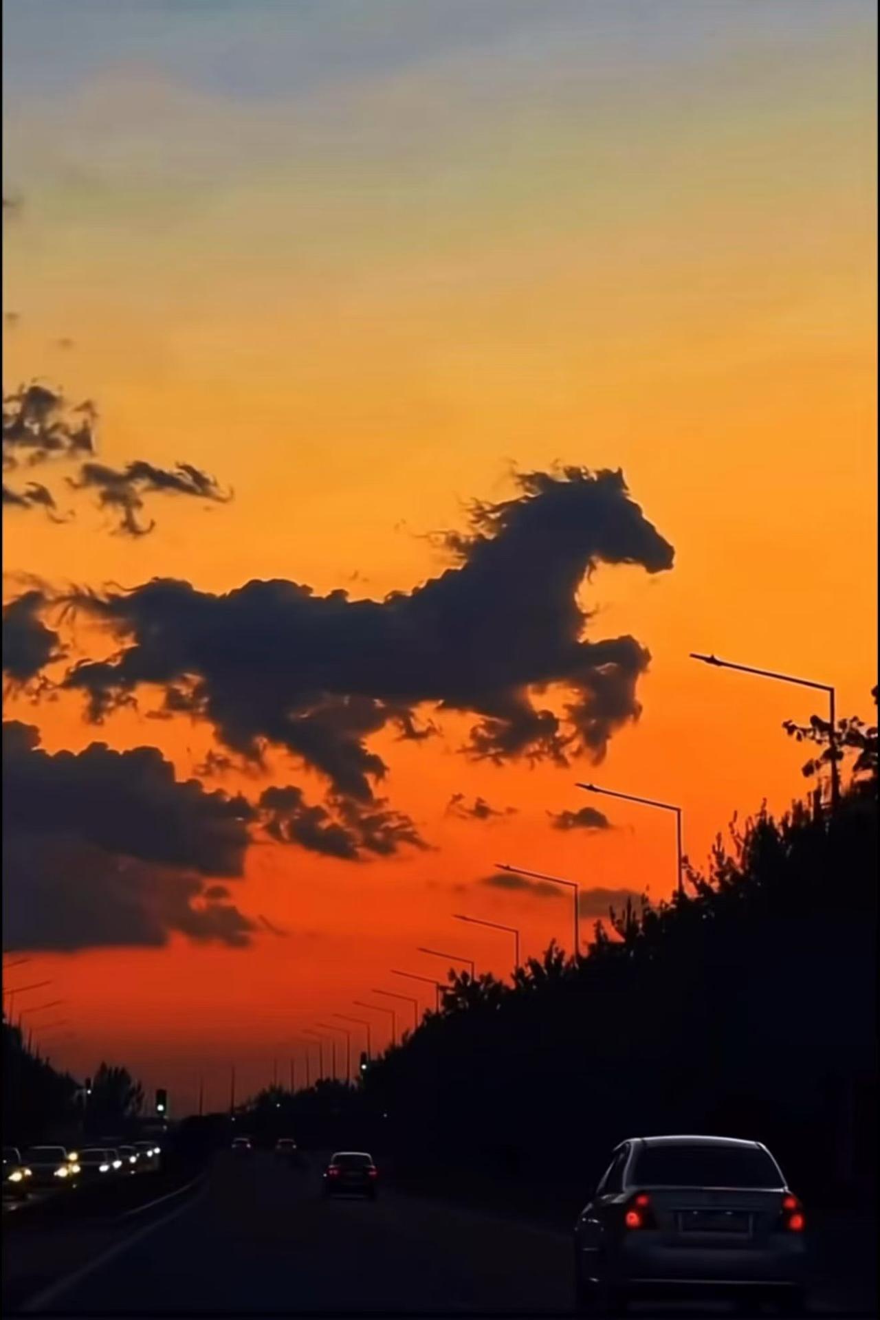 天马行空（黄强）
巧妙捕捉了黄昏时分天空中形似奔马的云彩剪影，与橙红色霞光形成强